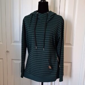 Maurices Dark Green & Black Striped Pullover Hoodie